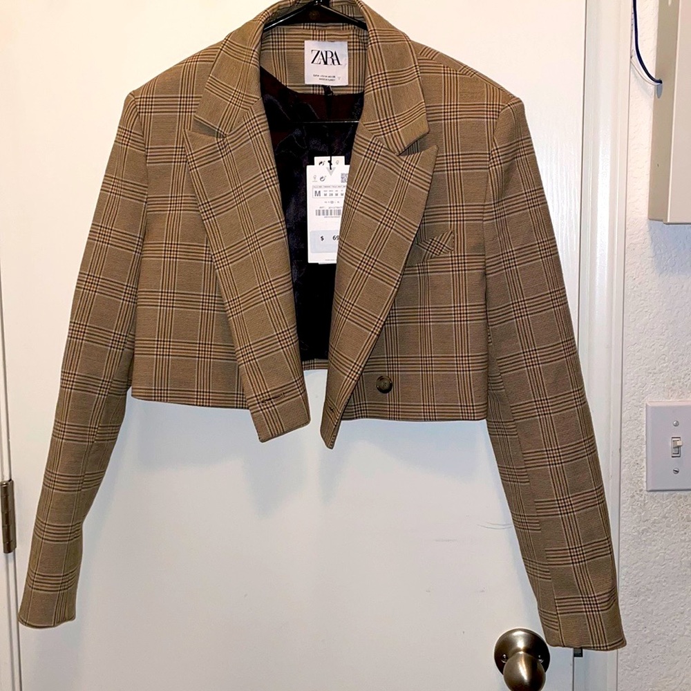 Crop Multi Plaid Blazer